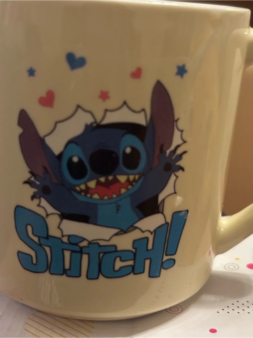 Disney Stitch Cream Blue Ceramic Mug with Heart Accents